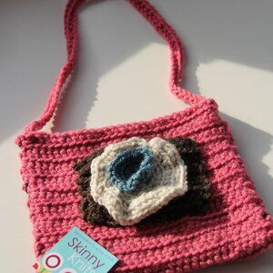 New! Crochet Child Pink Purse with Strap and Flower Size Small